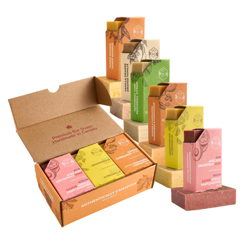 Crate 61 Organics front packaging view showing recyclable box and citrus scent benefits