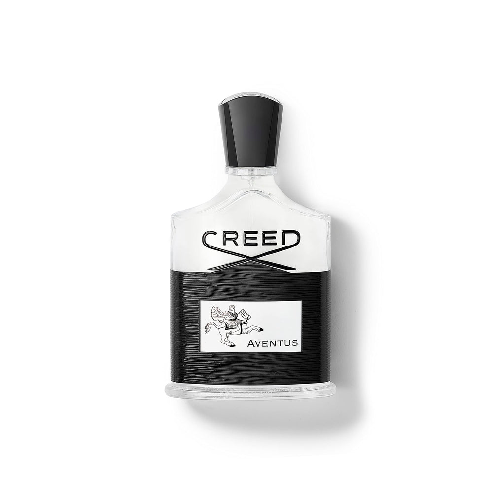 Creed Aventus front bottle showing elegant glass and label, brand clarity benefit
