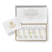 Creed front packaging showing five sample vials and elegant presentation for easy selection