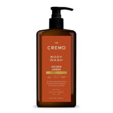 Cremo bottle front label showing Golden Amber fragrance and size, highlights premium scent