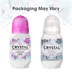 Crystal Essence roll-on applicator close-up on skin demonstrating fast-drying, residue-free application