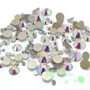 Crystal-Wholesale Swarovski flatbacks front packaging showing mixed sizes and Crystal AB brilliance