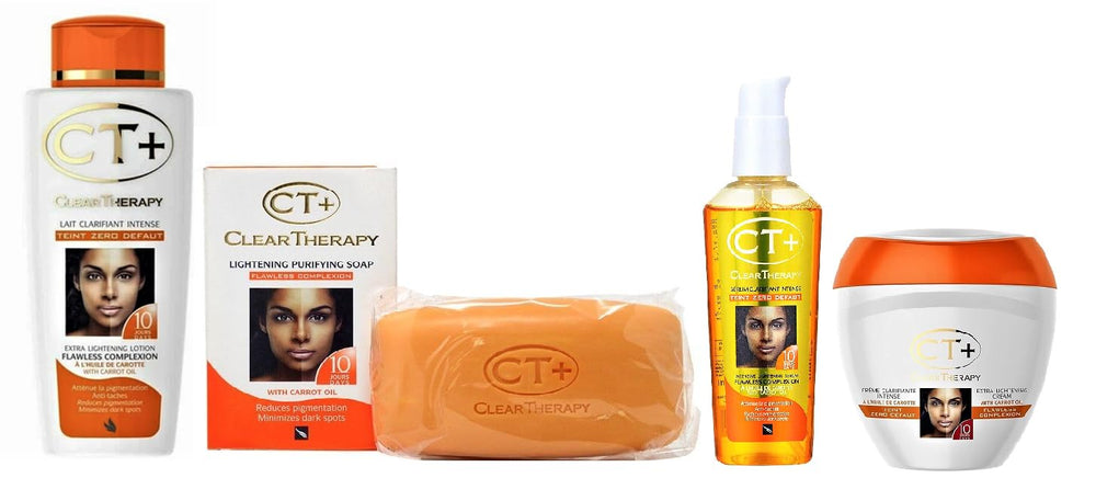 CT+ Clear Therapy front packaging showing full product set and benefits