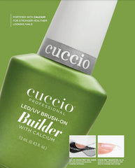 Cuccio brush-on builder close-up on brush tip for precise application benefit