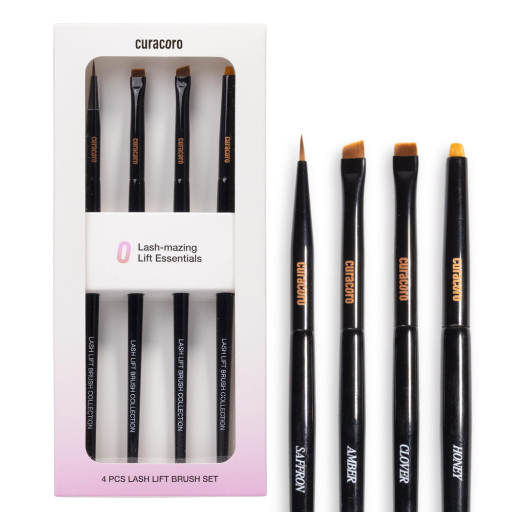 CURACORO brush set front view showing four brushes for organized treatments