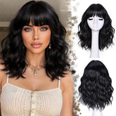 CURLCRAZY front view short wavy wig with bangs showing natural volume