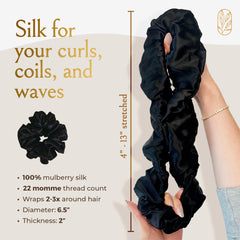 Curlfriend scrunchie securing curly ponytail for secure, damage-free hold