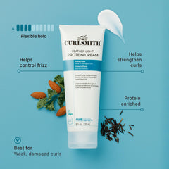 CURLSMITH applying cream to wet hair for defined, frizz-controlled curls