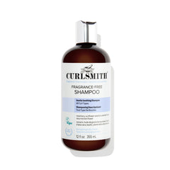 CURLSMITH front bottle showing fragrance-free shampoo and clear label benefit
