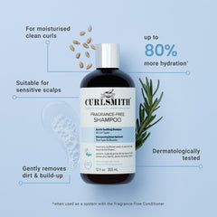 CURLSMITH close-up of pump and label highlighting gentle formula benefit