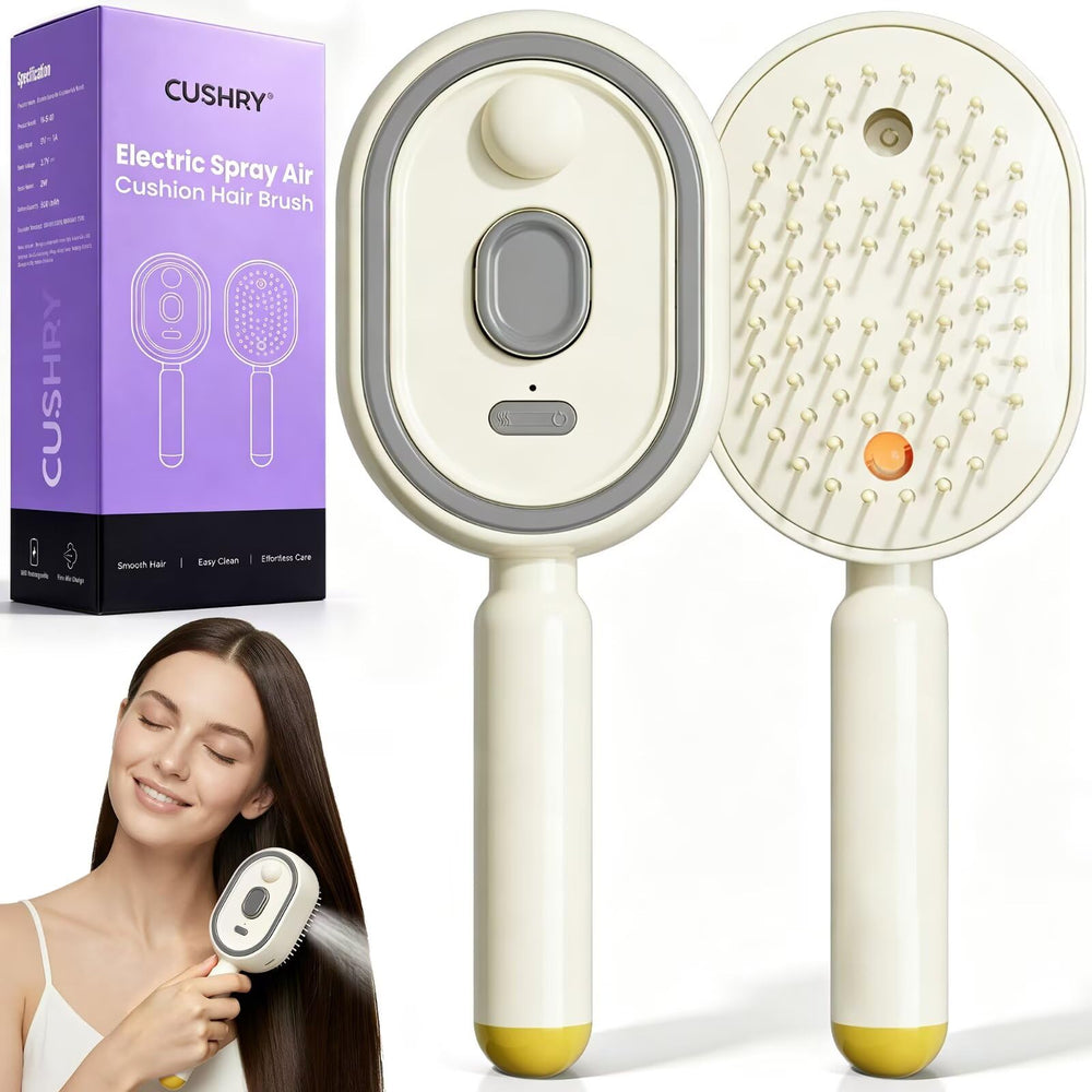 Cushry front view of beige brush showing compact ergonomic design and fast styling benefit