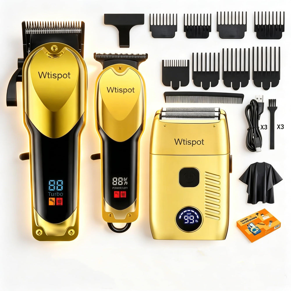 Dabetechts kit front view showing clippers trimmer and foil shaver for complete grooming