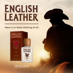 Dana bottle label close-up highlighting English Leather branding benefit