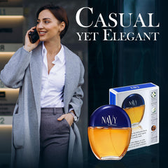 close-up of Dana Navy label focusing on fragrance notes and easy identification benefit