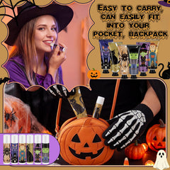 Dansib lip balm sticks lined up in colorful Halloween tubes for easy on-the-go moisture