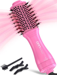 DAN Technology front view of pink mini oval brush showing compact design and portability