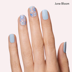 Dashing Diva close-up of June Bloom strip pattern highlighting floral detail and shine