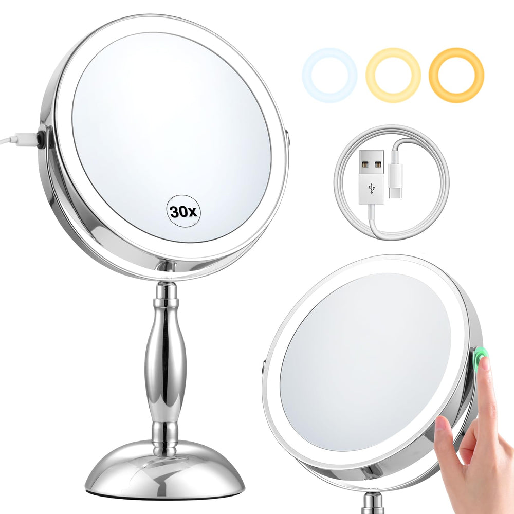 DASLAVA chrome front view showing mirror and even lighting for precise makeup