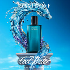 Davidoff Cool Water side profile of bottle showing silhouette and form benefit: elegant shelf display
