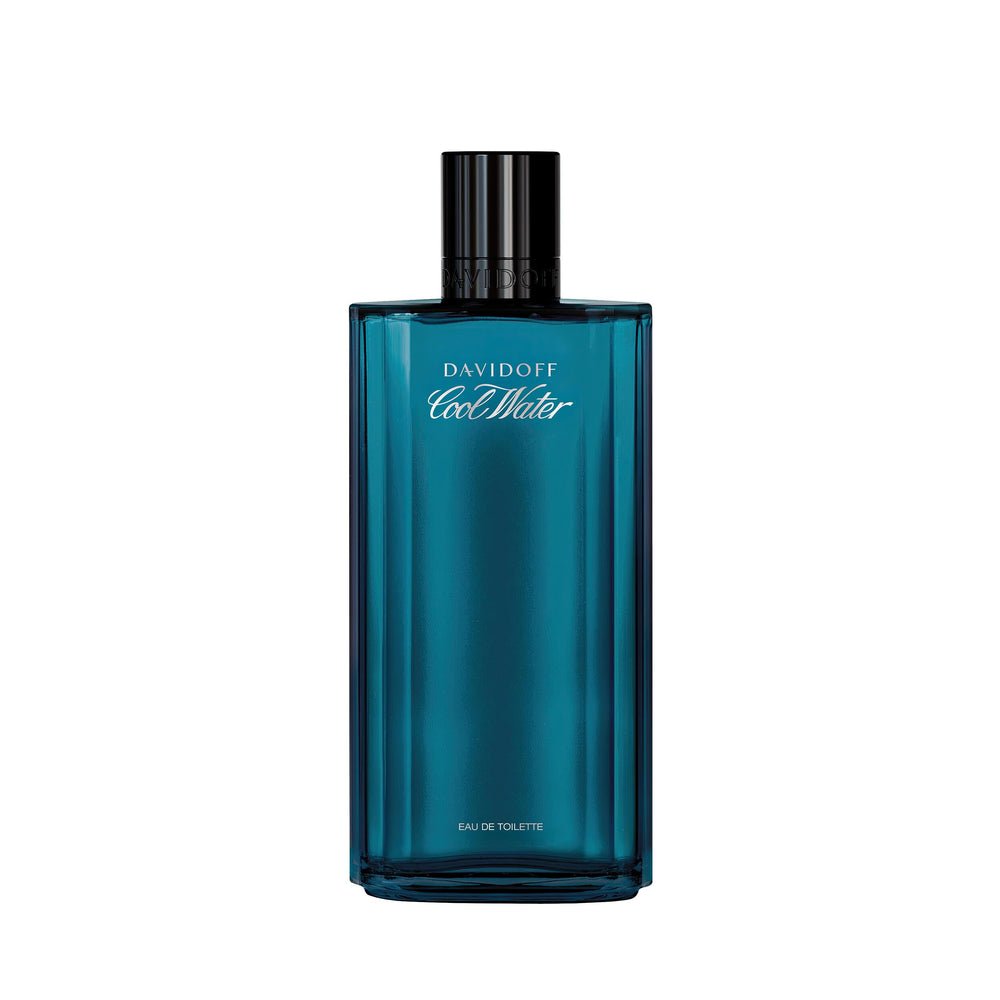 Davidoff Cool Water front bottle showing clean blue design and recognizable cap benefit: easy identification