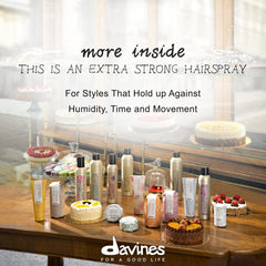 Davines nozzle close-up highlighting fine mist delivery for even hold