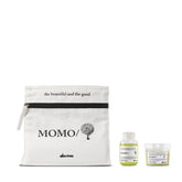 Davines MOMO kit front packaging showing travel shampoo and conditioner, convenient for trips