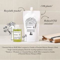 Davines MOMO being poured into a reusable bottle for waste reduction