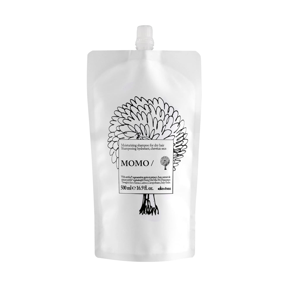 Davines MOMO refill pouch front showing branding and size benefit
