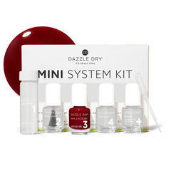 Dazzle Dry mini kit front packaging shows compact, complete travel manicure kit benefit