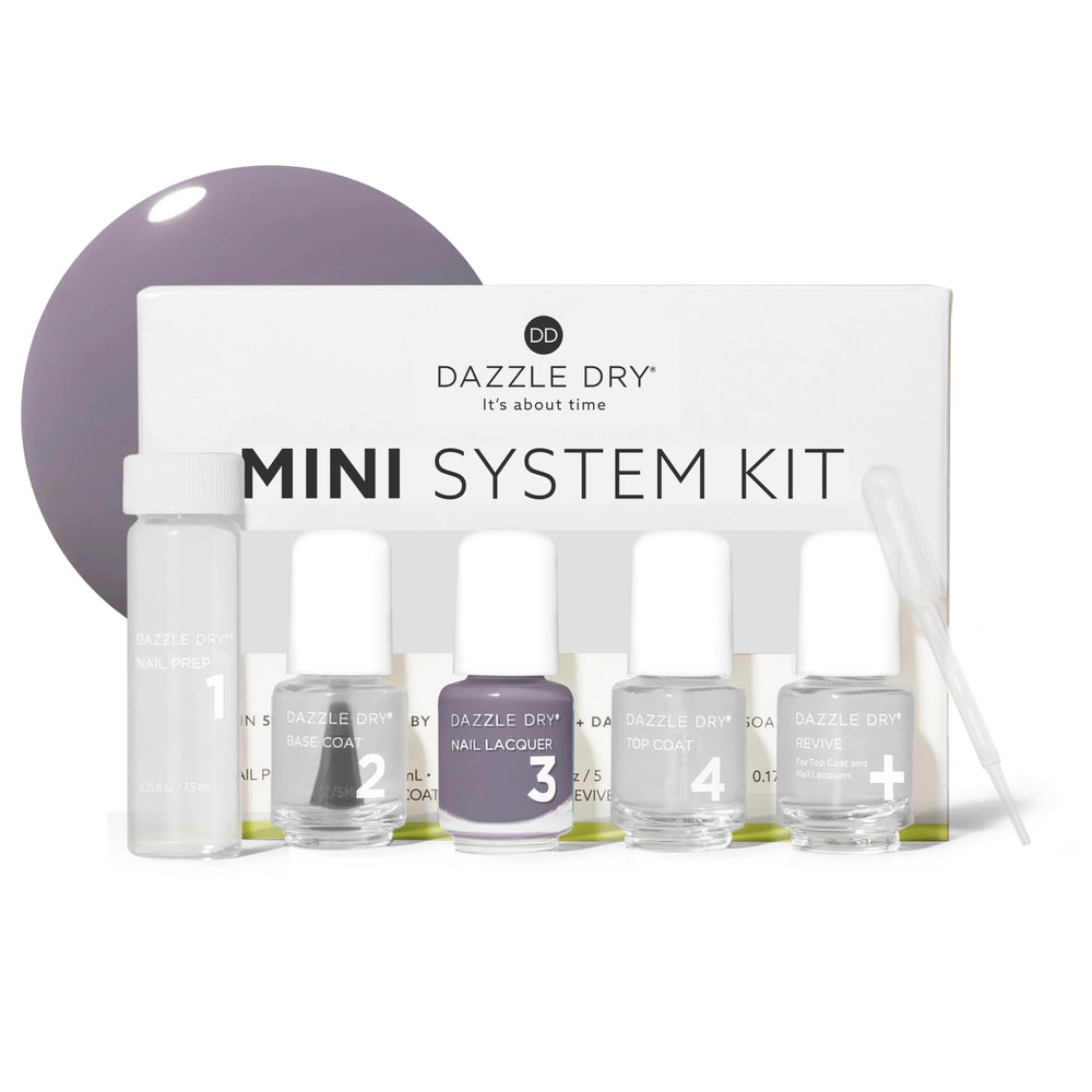 Dazzle Dry mini kit front packaging showing compact travel-friendly set and benefits