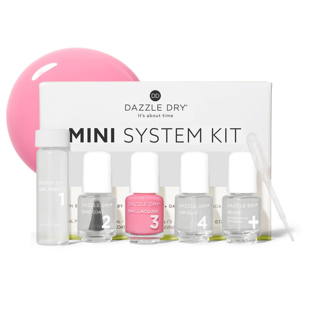 Dazzle Dry front packaging showing compact five-piece kit and travel convenience