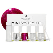 Dazzle Dry mini kit front view showing five-piece set and compact packaging benefit
