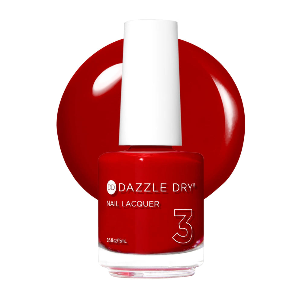 Dazzle Dry bottle front view showing Rapid Red color and brand clarity