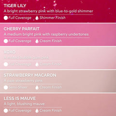 Dazzle Dry swatch sticks showing each pink shade and finish for easy selection