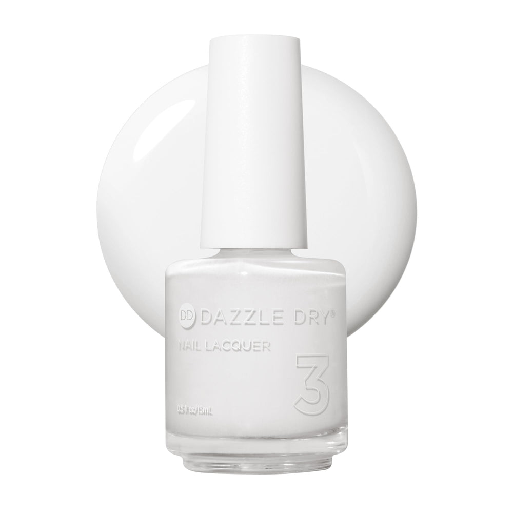 Dazzle Dry bottle front packaging showing clean white cream polish benefit long-wear