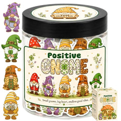 DEARMINE positive gnome jar front view showing cheerful label and sturdy glass jar for daily encouragement