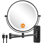 DECLUTTR front view of wall-mounted mirror showing sleek black finish and bright LEDs