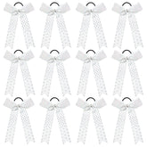 DEEKA front view of white rhinestone cheer bow showing polished look and team uniformity
