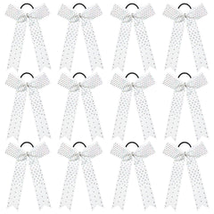 DEEKA front view of white rhinestone cheer bow showing polished look and team uniformity