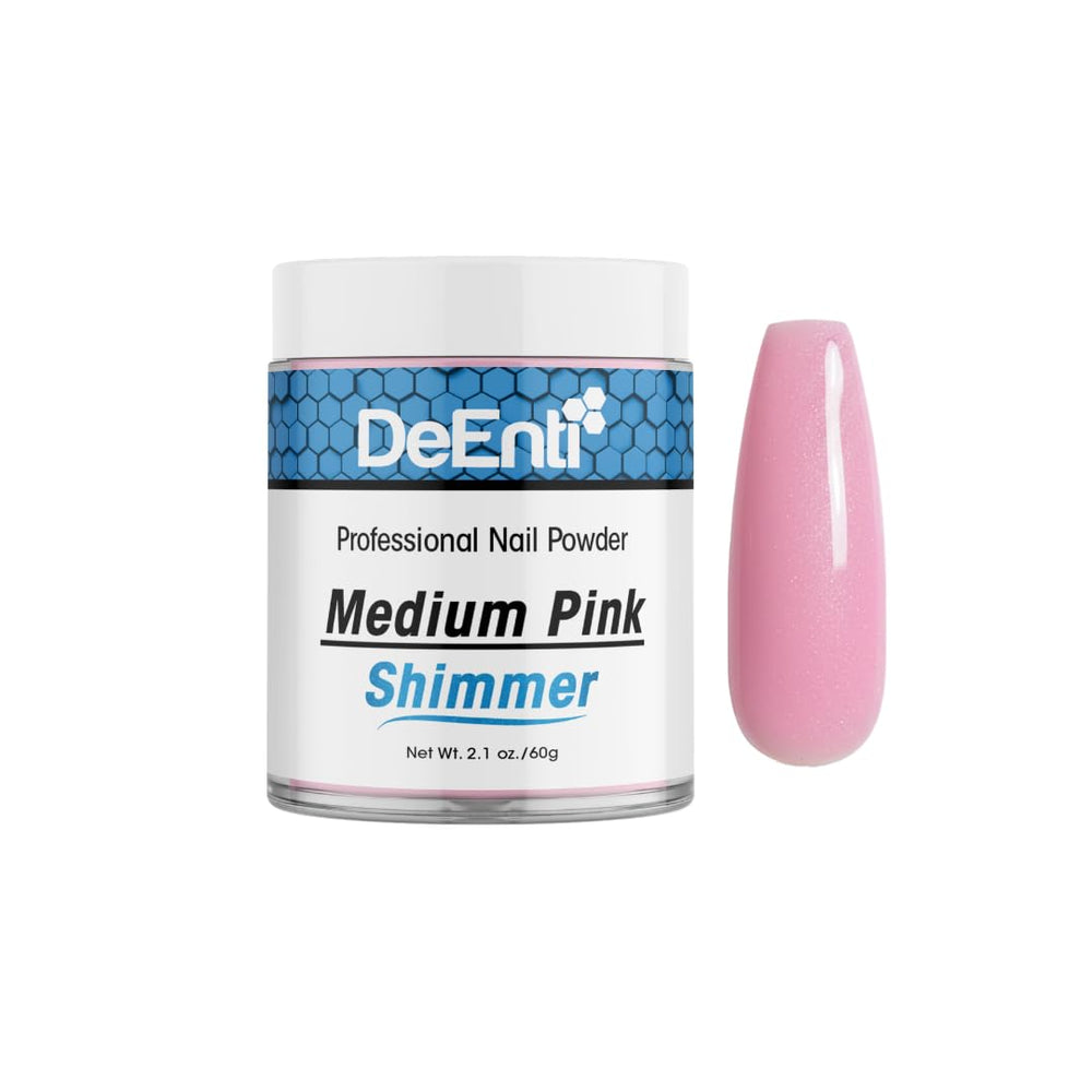 DeEnti jar front view showing medium pink shimmer and clear labeling benefits clarity
