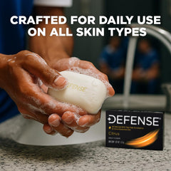 Defense Soap rich foamy lather in hands demonstrating deep-clean benefit