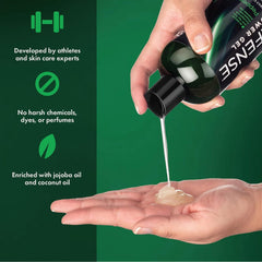 Defense Soap dispensing from pump to hand demonstrating easy, controlled use