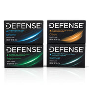 Defense Soap front packaging showing full four-bar variety pack and clear labeling benefit