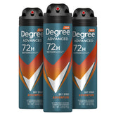 Degree front packaging showing 3.8 oz can and woody scent benefit