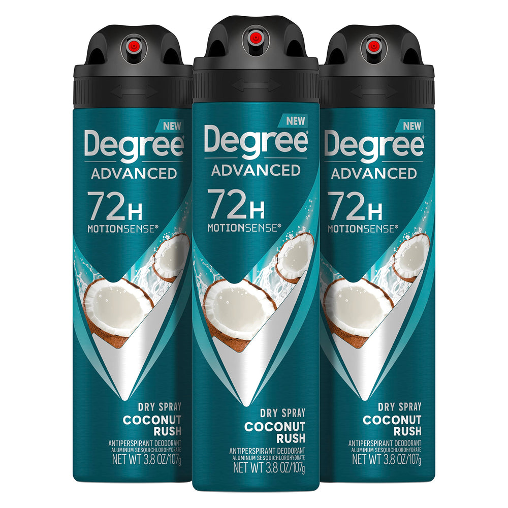 Degree Coconut Rush front packaging showing tropical scent, clear protection