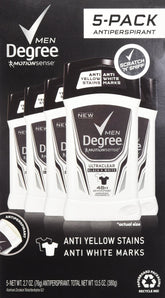 Degree Men Adrenaline front packaging showing five 2.7oz sticks and one 1.7oz travel stick, convenient supply