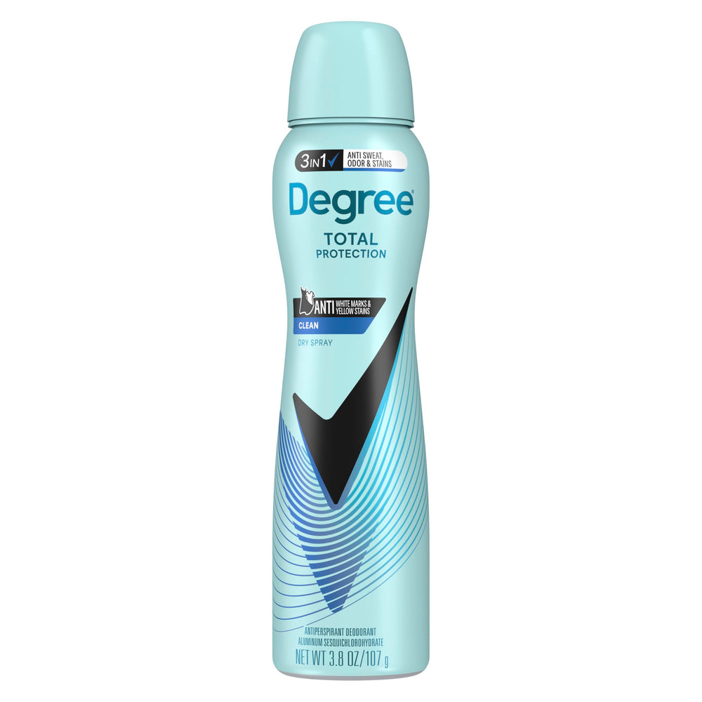 Degree front packaging of dry spray showing 72-hour protection and benefits