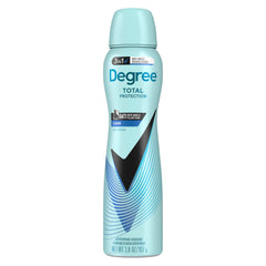 Degree front packaging of dry spray showing 72-hour protection and benefits