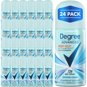 Degree mini dry spray front packaging showing compact cans and travel convenience