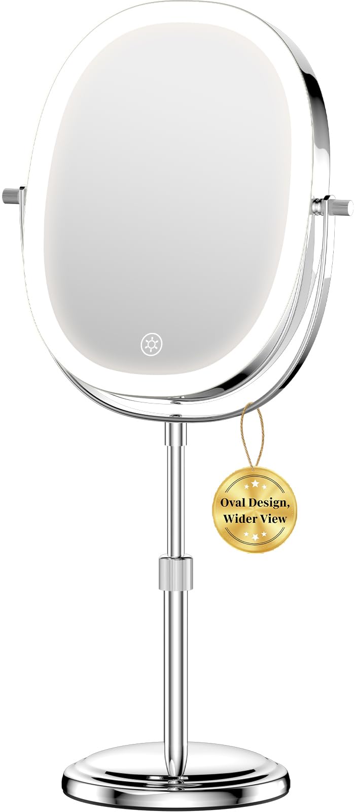 DeLanges front view of mirror showing lights and full-face benefit